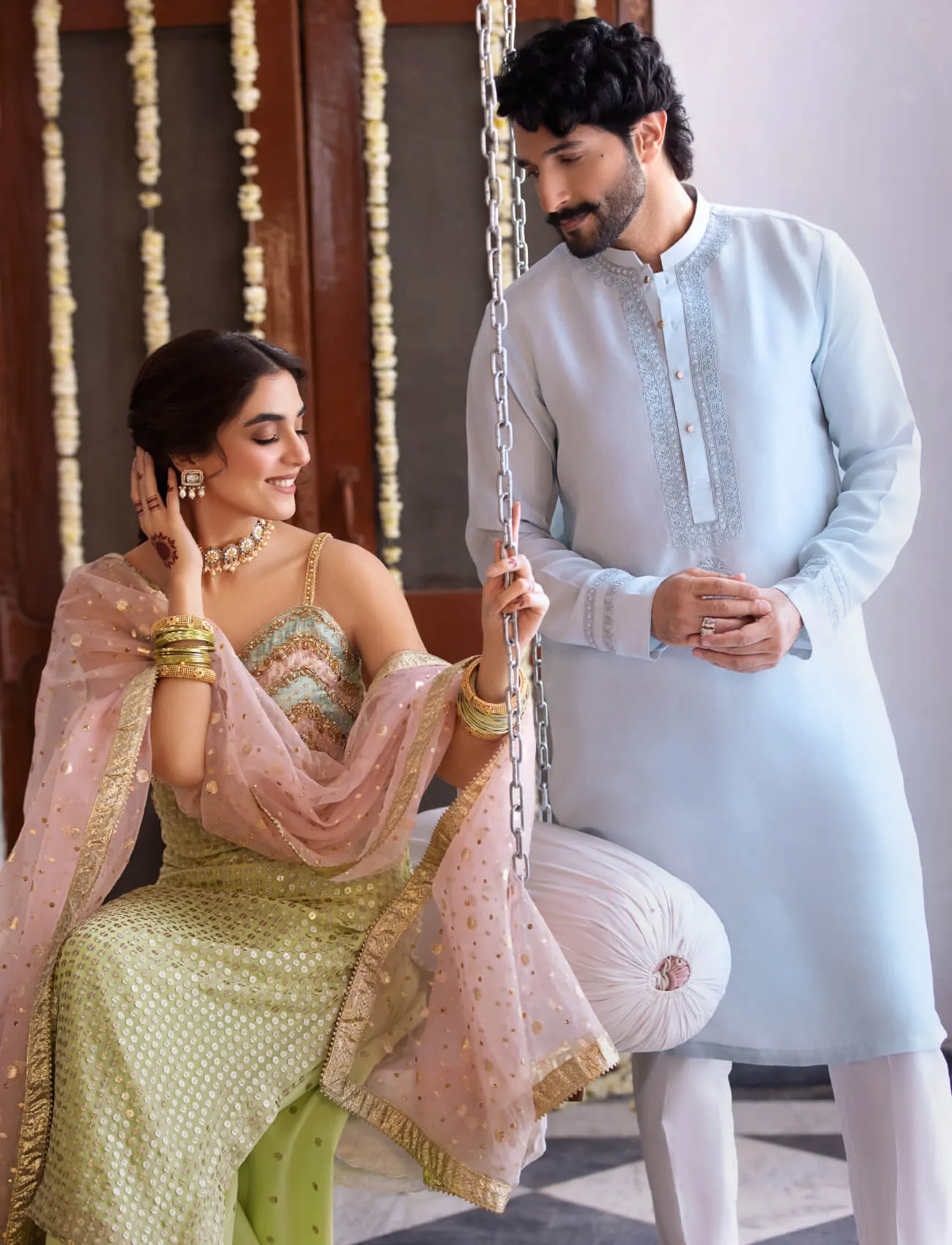 Lime Sharara Kameez Embellished Pakistani Wedding Dress