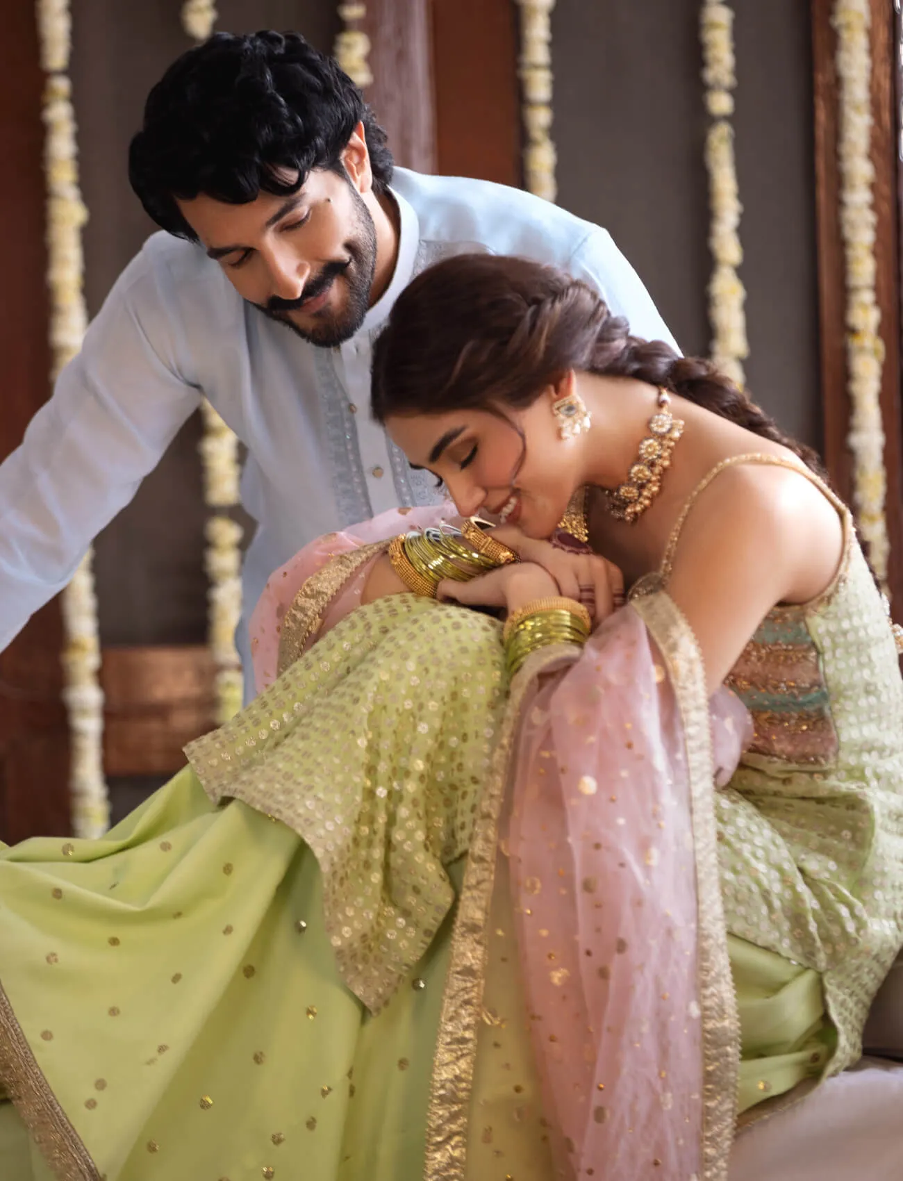Lime Sharara Kameez Embellished Pakistani Wedding Dress