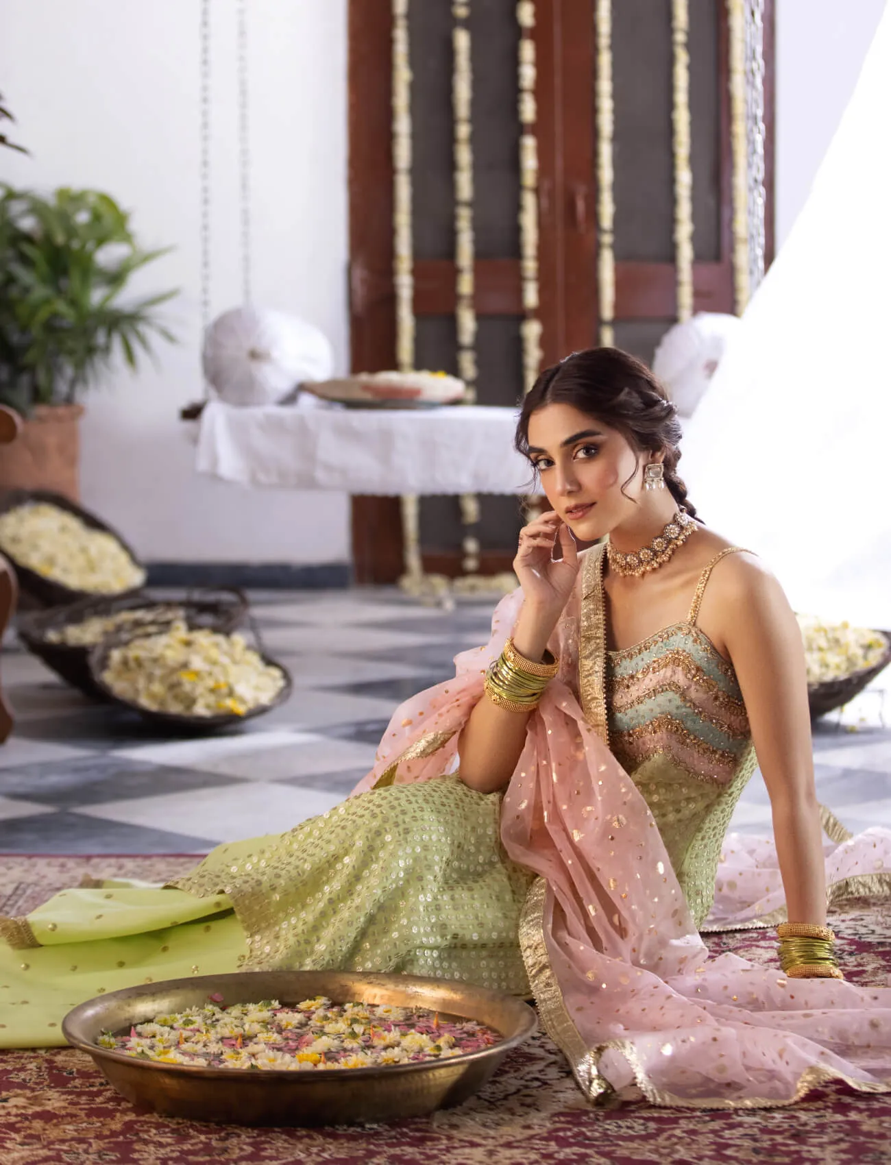 Lime Sharara Kameez Embellished Pakistani Wedding Dress
