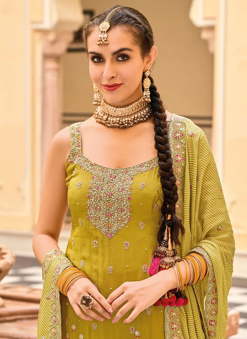 Lime Yellow Multi Embroidery Gharara Suit