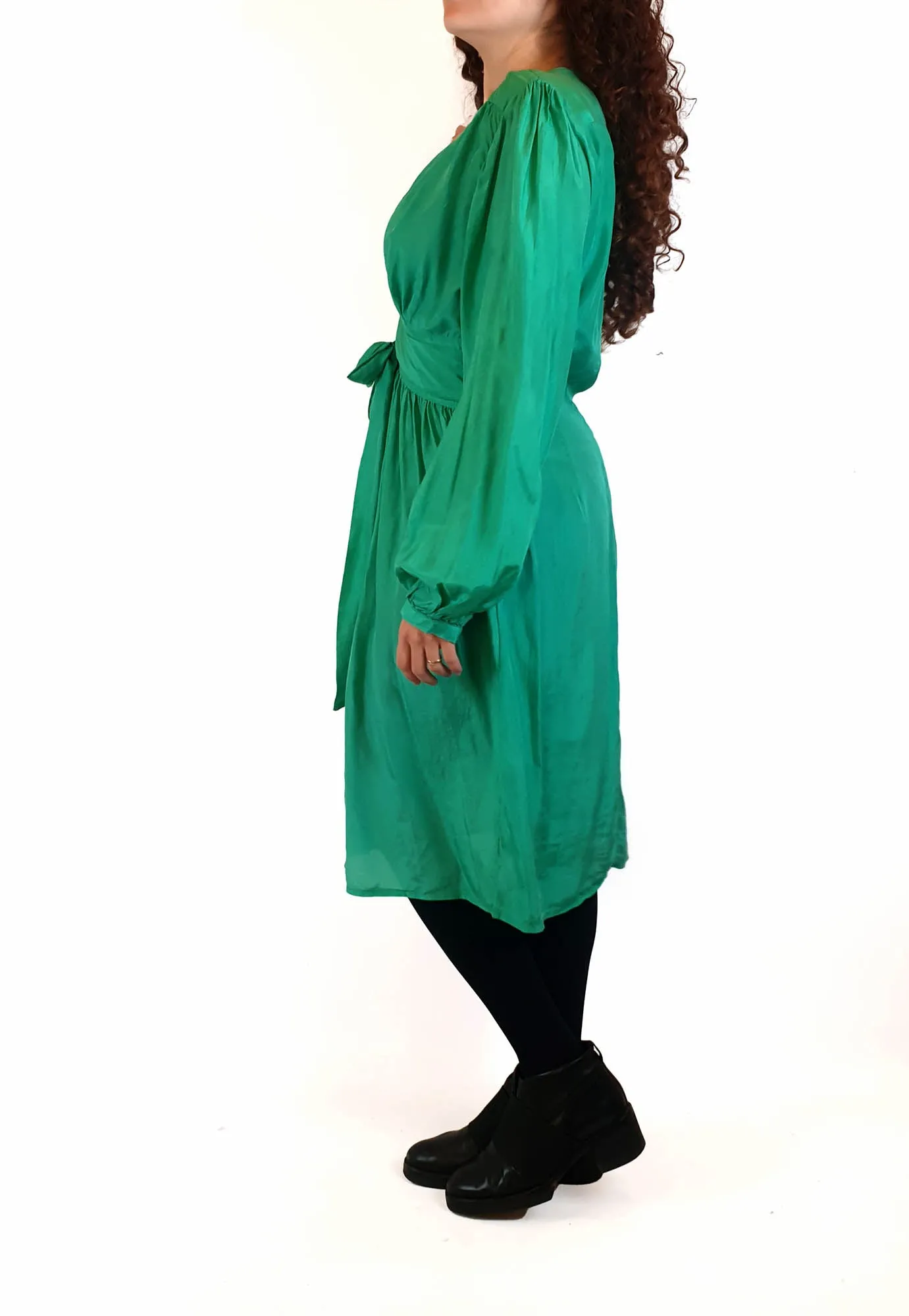 Lola Australia emerald green silk mix long sleeve dress size 10
