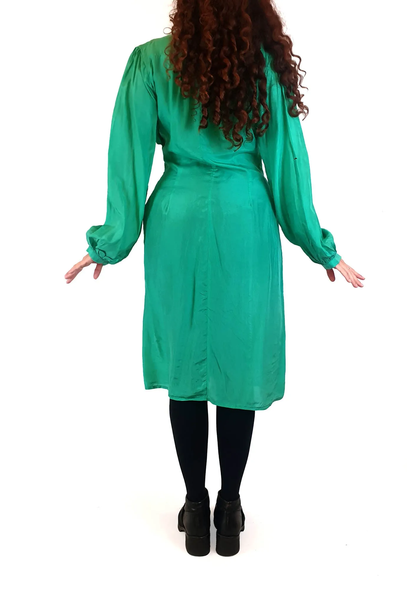 Lola Australia emerald green silk mix long sleeve dress size 10