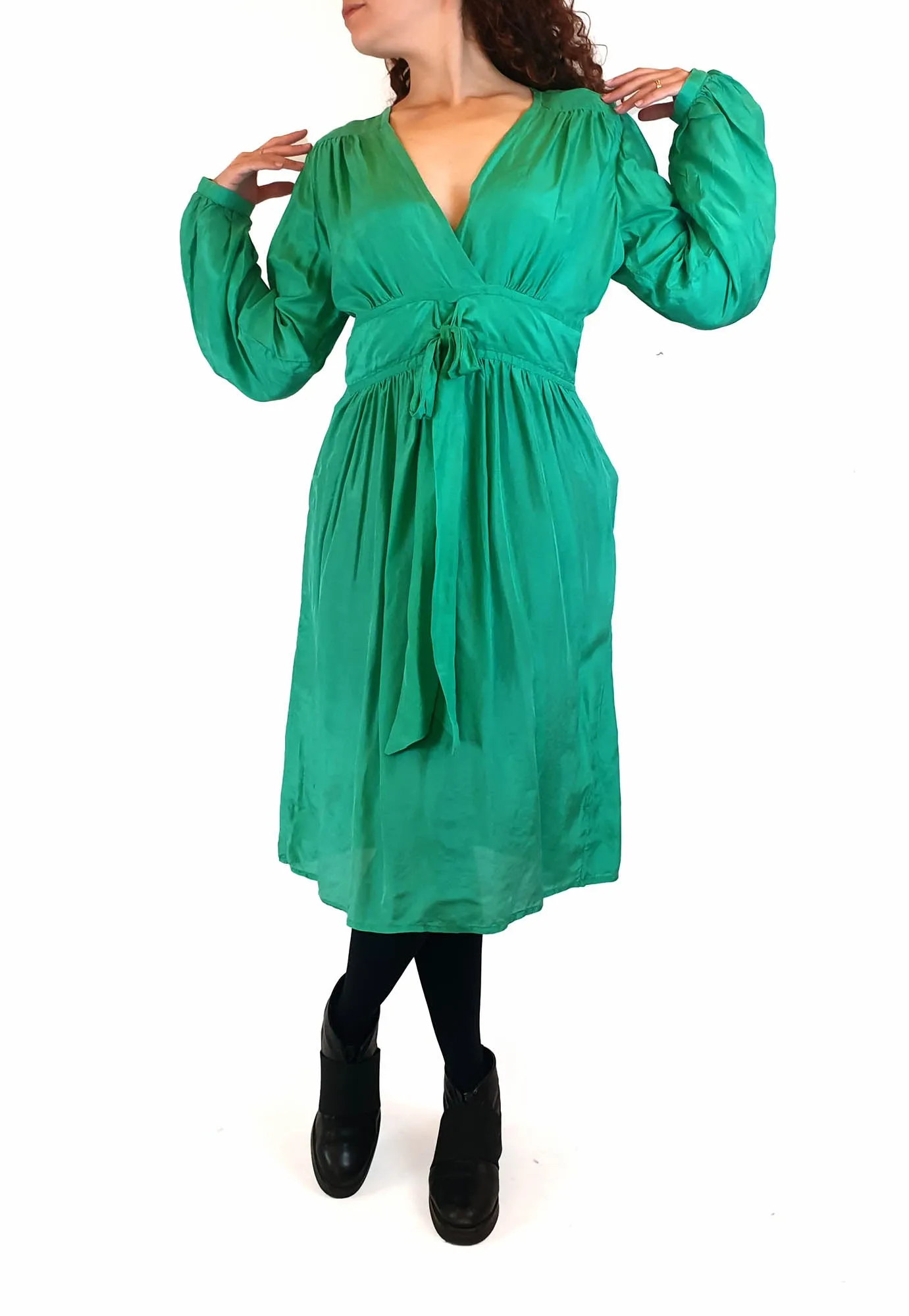 Lola Australia emerald green silk mix long sleeve dress size 10