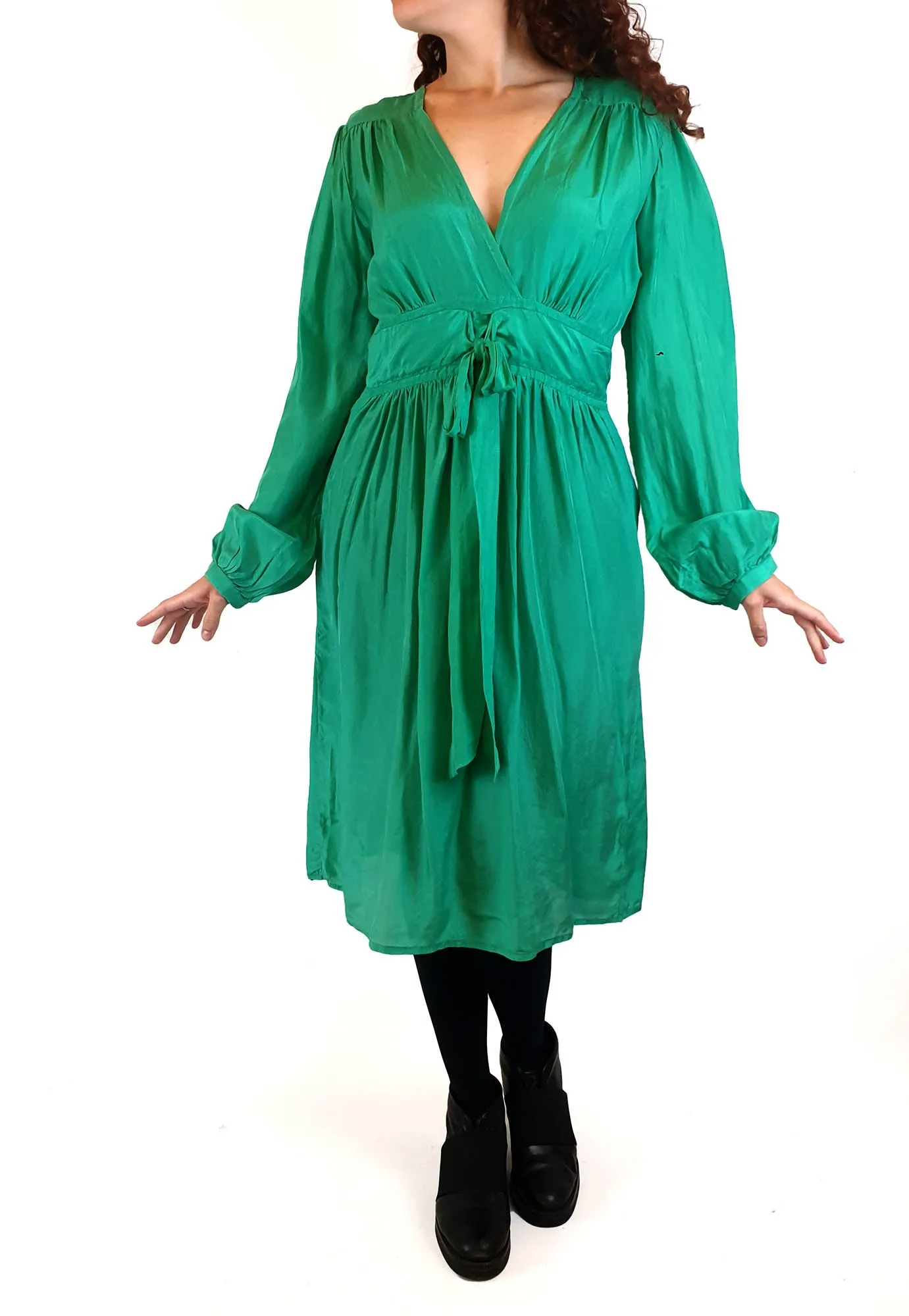 Lola Australia emerald green silk mix long sleeve dress size 10