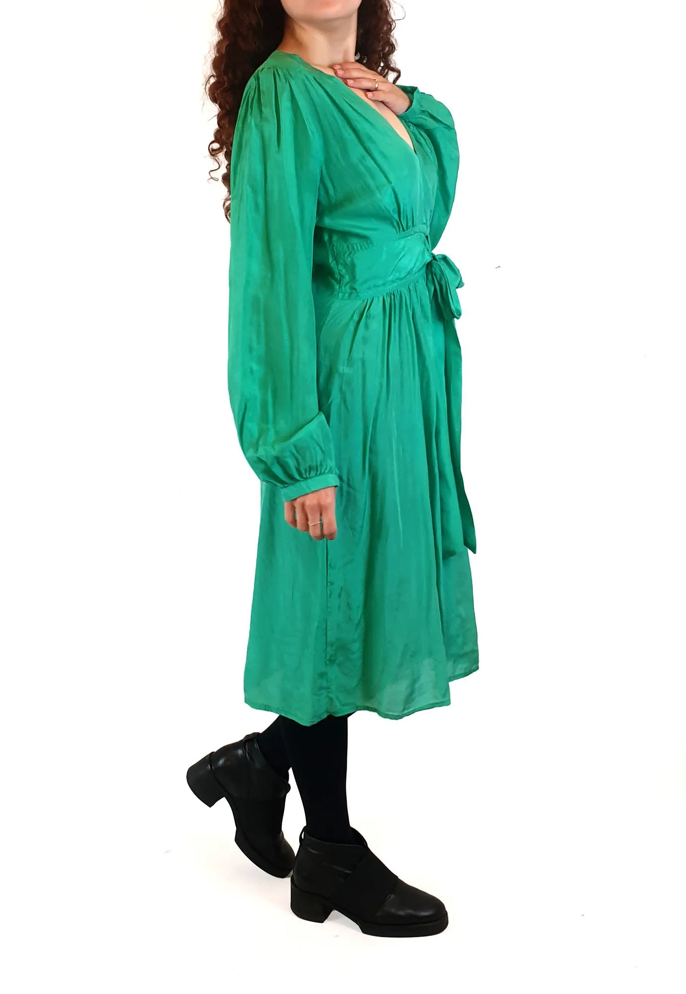 Lola Australia emerald green silk mix long sleeve dress size 10