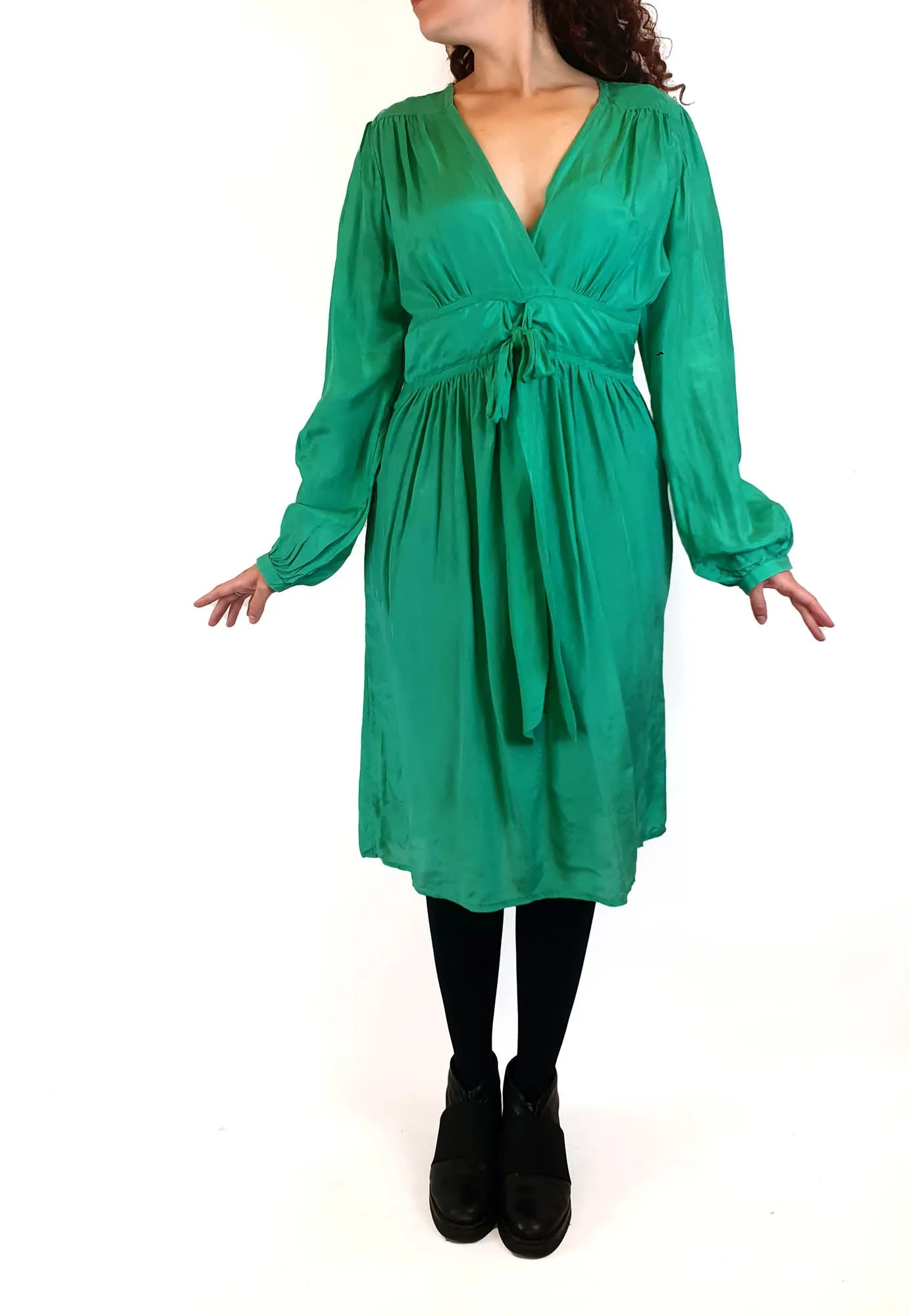 Lola Australia emerald green silk mix long sleeve dress size 10
