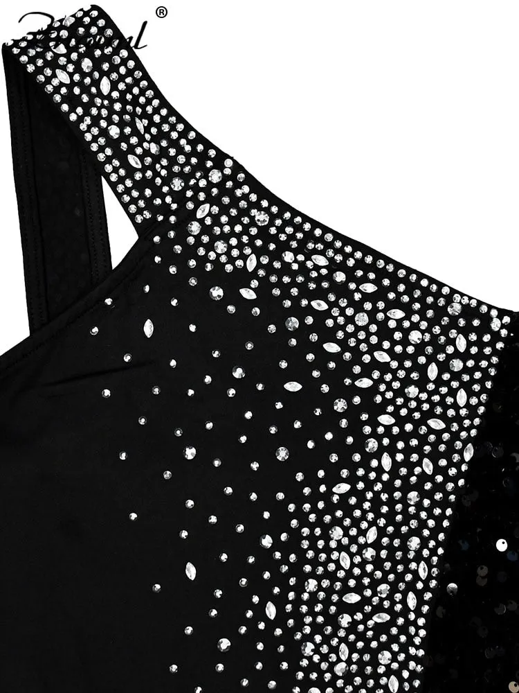 Luxury Evening Party Long Dress Sparkly Crystals Sequin Mermaid Maxi Dresses with Split