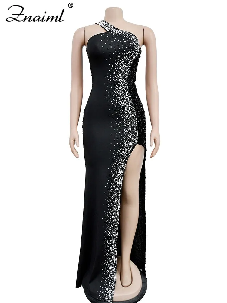 Luxury Evening Party Long Dress Sparkly Crystals Sequin Mermaid Maxi Dresses with Split