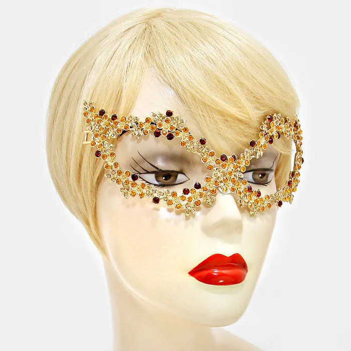 Lyla Flower Cluster Gold Masquerade Mask | Crystal | Gold