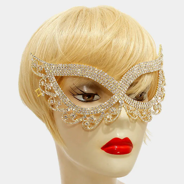 Lynn Swirl Cat Eye Masquerade Mask | Crystal | Gold