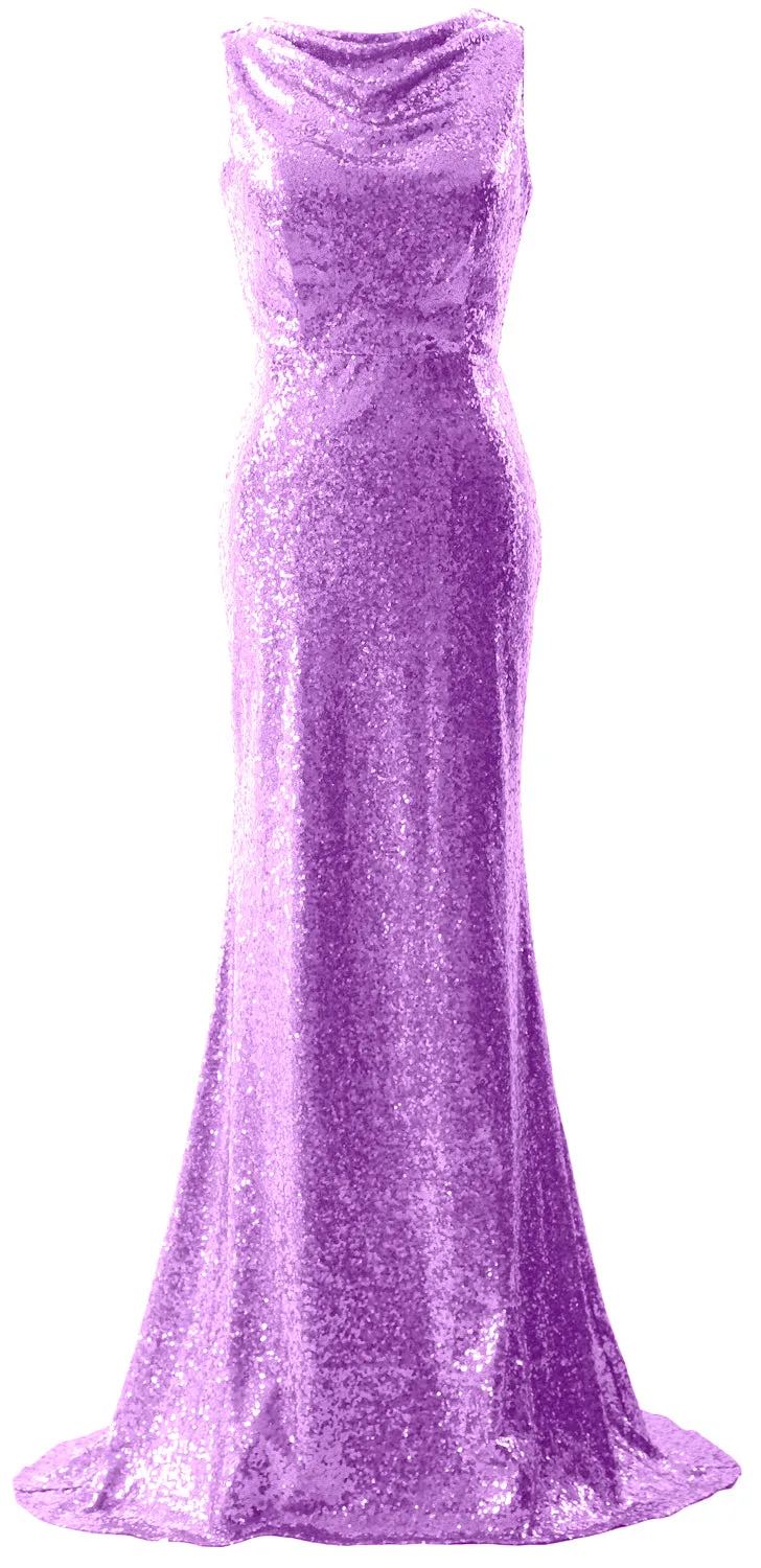MACloth Women Sequin Crowl Bridesmaid Dress Mermaid Long Evening Party Gown
