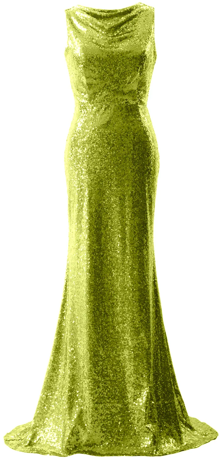 MACloth Women Sequin Crowl Bridesmaid Dress Mermaid Long Evening Party Gown