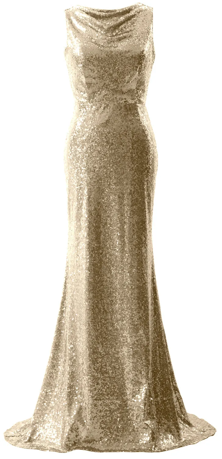 MACloth Women Sequin Crowl Bridesmaid Dress Mermaid Long Evening Party Gown
