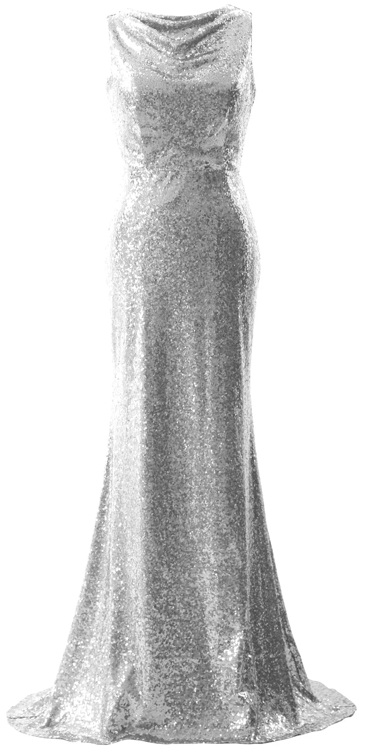 MACloth Women Sequin Crowl Bridesmaid Dress Mermaid Long Evening Party Gown