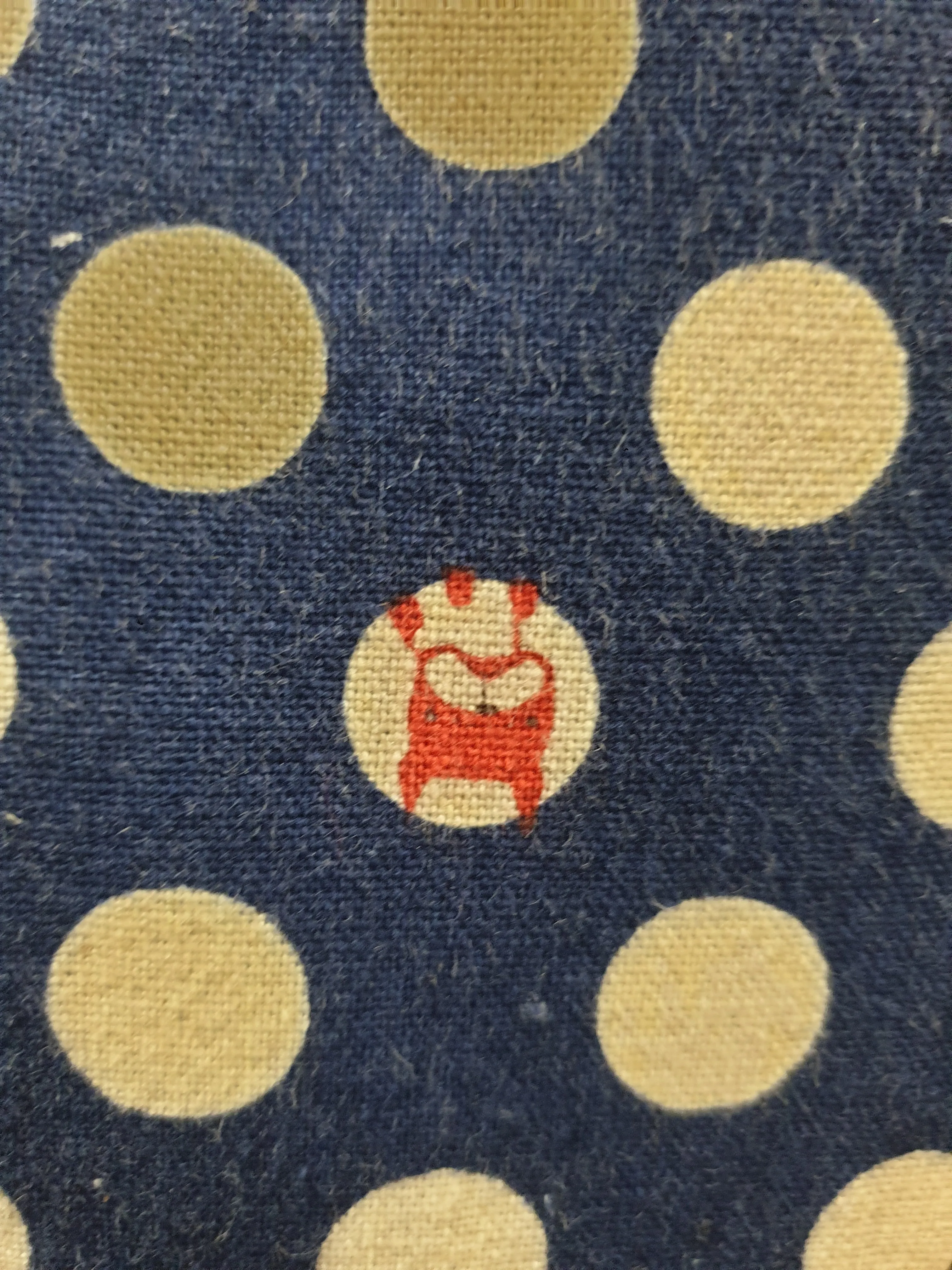 Made590 sleeveless blue and white polka dot dress with dog faces size M (best fits 10)