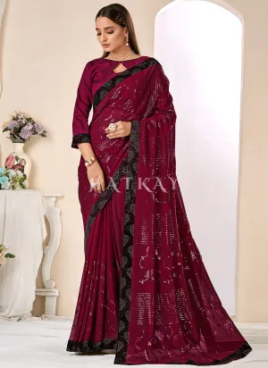 Magenta Sequence Embroidery Georgette Saree