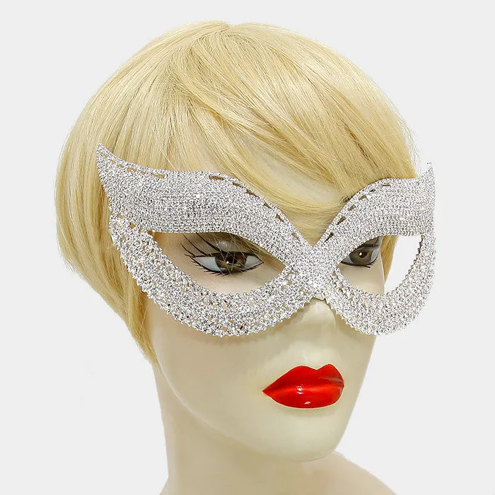 Melia Cluster Cat Eye Masquerade Mask | Crystal | Silver