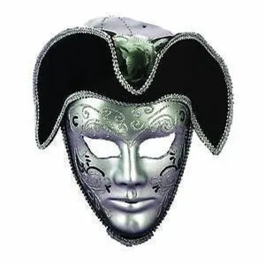 Men's Silver & Black Venetian Mask