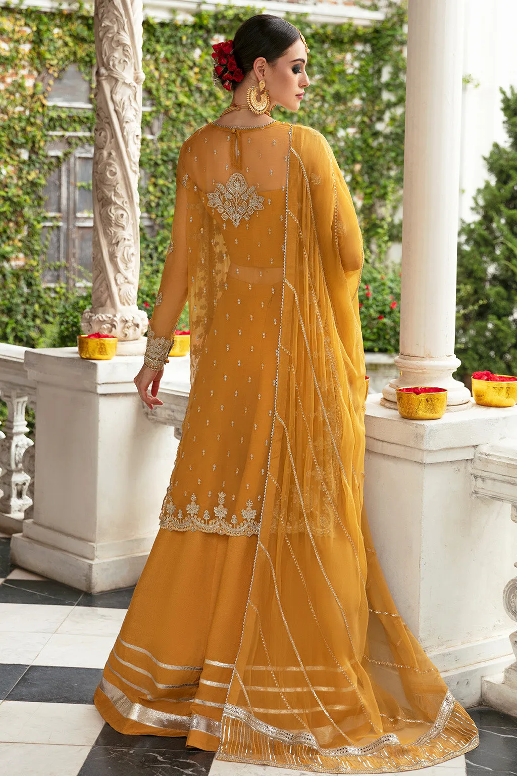 Mustard Heavily Embellished Pakistani Wedding Dress Kameez Sharara