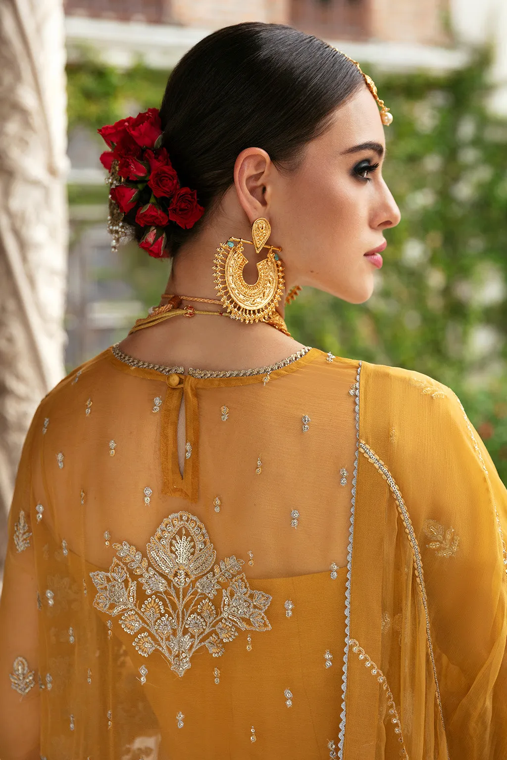 Mustard Heavily Embellished Pakistani Wedding Dress Kameez Sharara