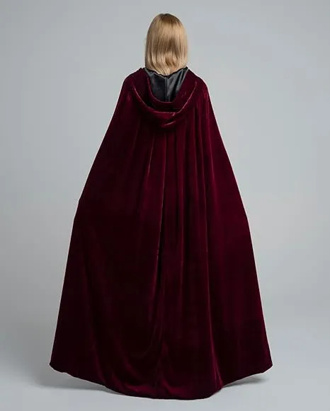 NEW LuckyMjmy Women's Velvet Cloak Renaissance Wedding Cape Red Wine Lined with Black Satin Full Lined, Retails $43