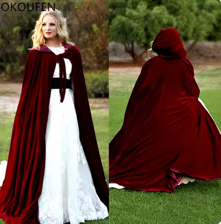 NEW LuckyMjmy Women's Velvet Cloak Renaissance Wedding Cape Red Wine Lined with Black Satin Full Lined, Retails $43