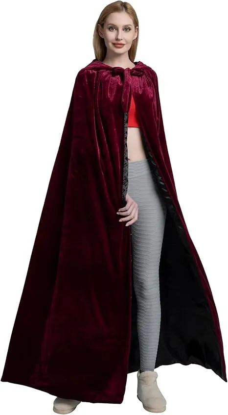 NEW LuckyMjmy Women's Velvet Cloak Renaissance Wedding Cape Red Wine Lined with Black Satin Full Lined, Retails $43