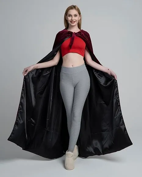 NEW LuckyMjmy Women's Velvet Cloak Renaissance Wedding Cape Red Wine Lined with Black Satin Full Lined, Retails $43