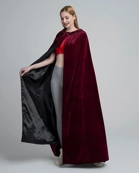 NEW LuckyMjmy Women's Velvet Cloak Renaissance Wedding Cape Red Wine Lined with Black Satin Full Lined, Retails $43
