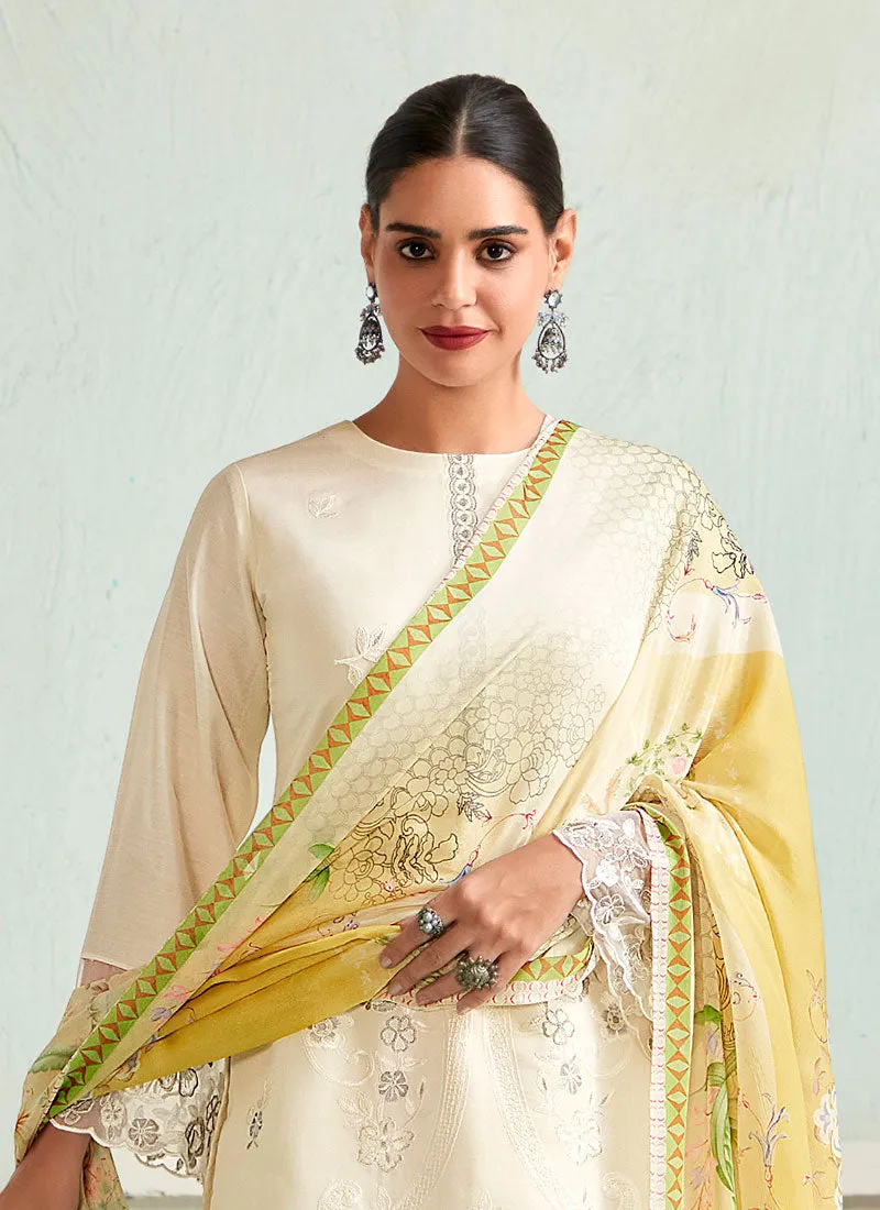 Off White Floral Embroidery Pakistani Salwar Kameez Suit
