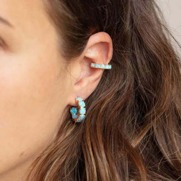Oh She Fancy Blue Opal Huggie Hoop Earrings