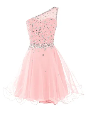 One Shoulder  Homecoming Dress with Beads