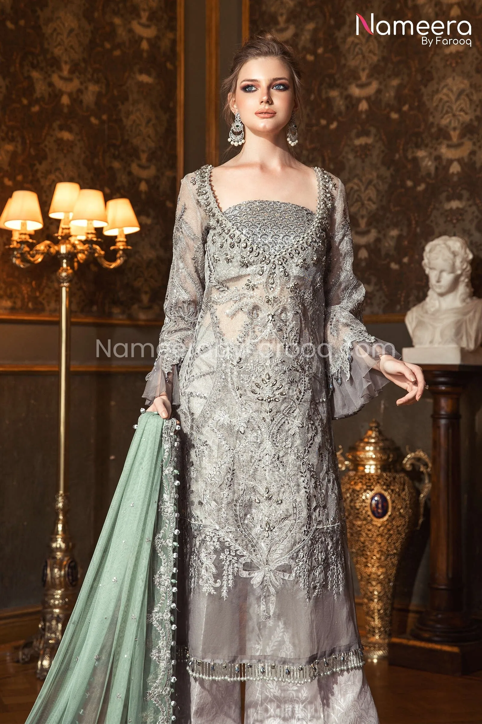 Organza Shirt Dress with Embroidery for Party #BB157
