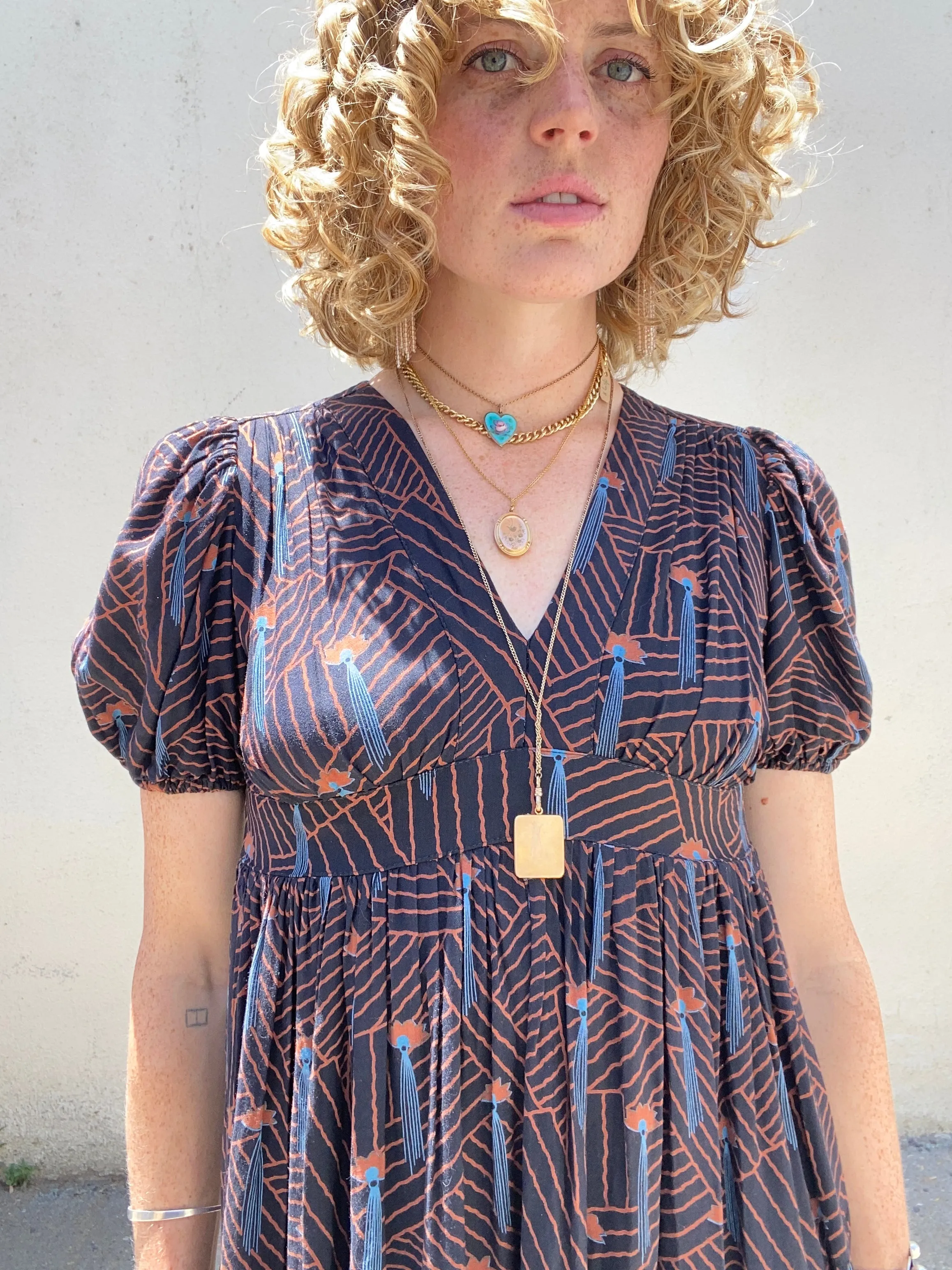 Ossie Clark Cotton Fan Pattern Party Dress