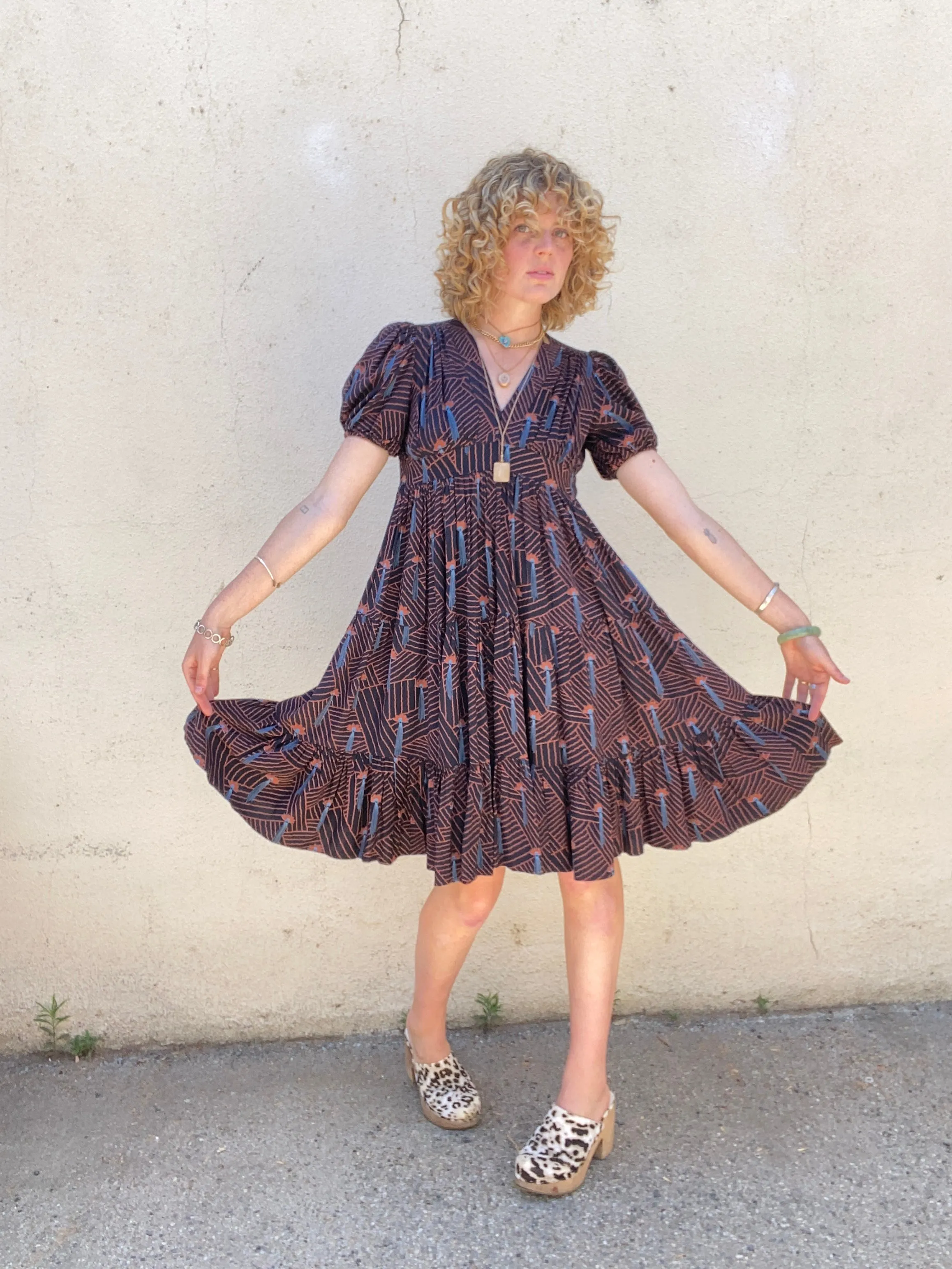 Ossie Clark Cotton Fan Pattern Party Dress