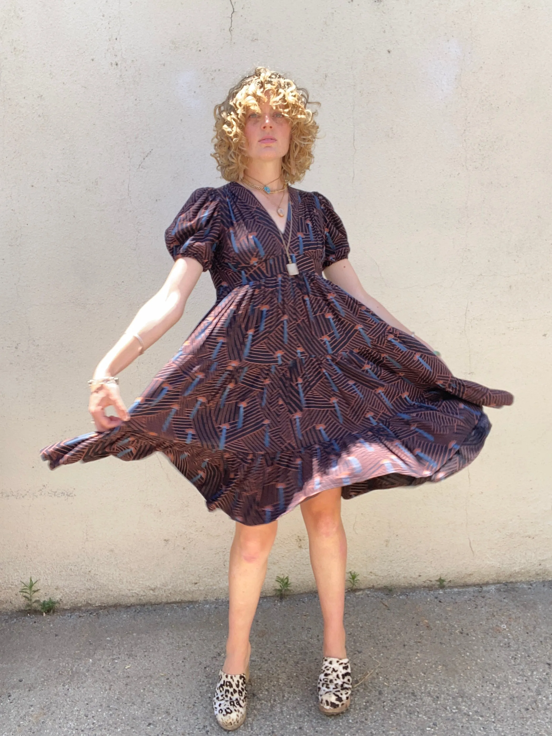 Ossie Clark Cotton Fan Pattern Party Dress