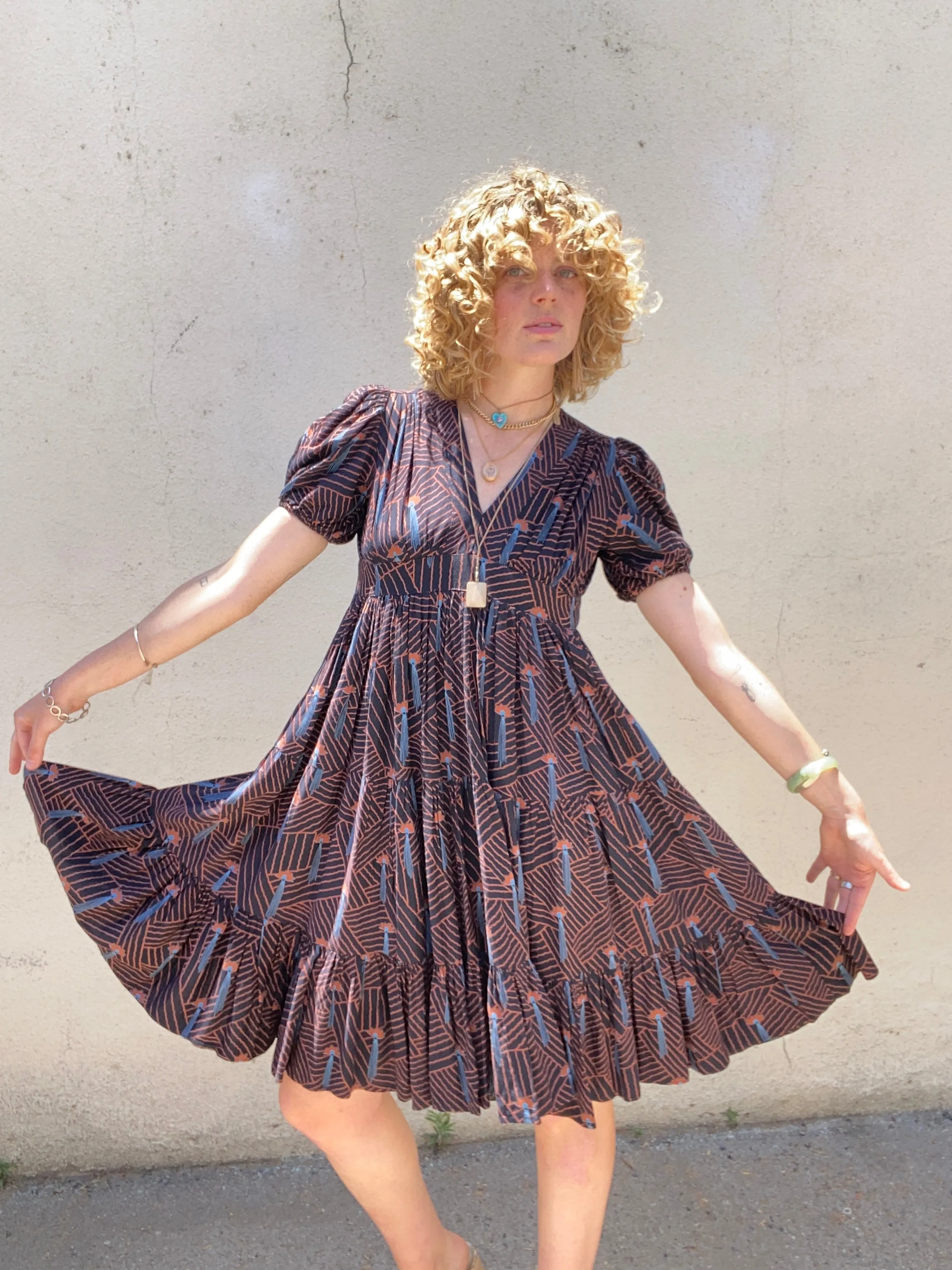 Ossie Clark Cotton Fan Pattern Party Dress