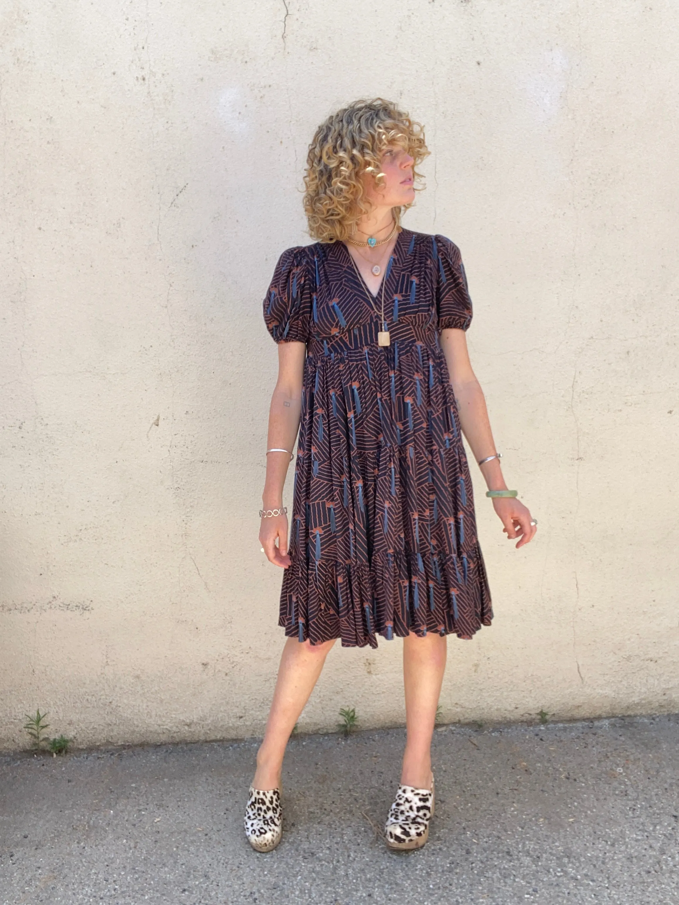 Ossie Clark Cotton Fan Pattern Party Dress