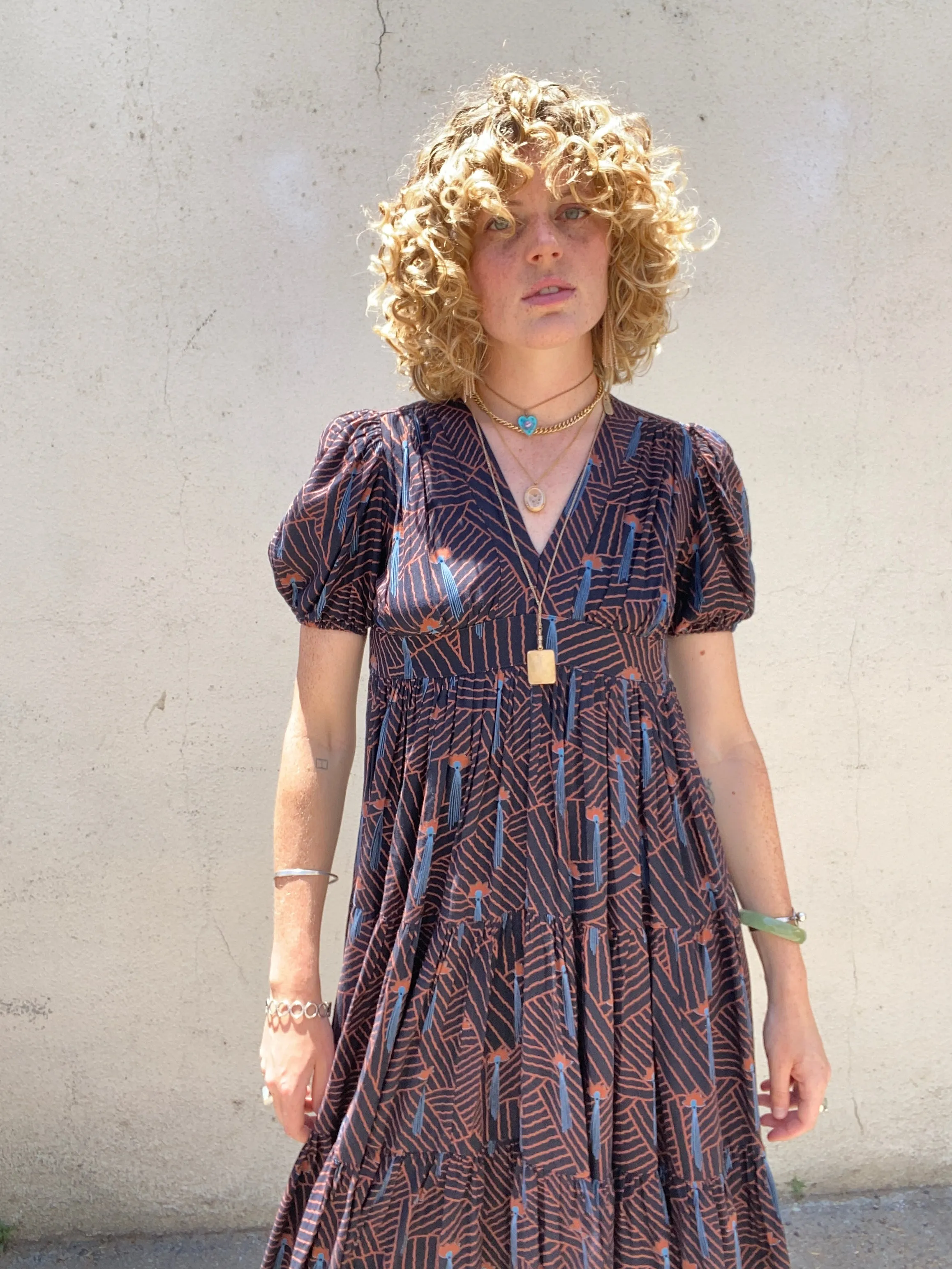 Ossie Clark Cotton Fan Pattern Party Dress