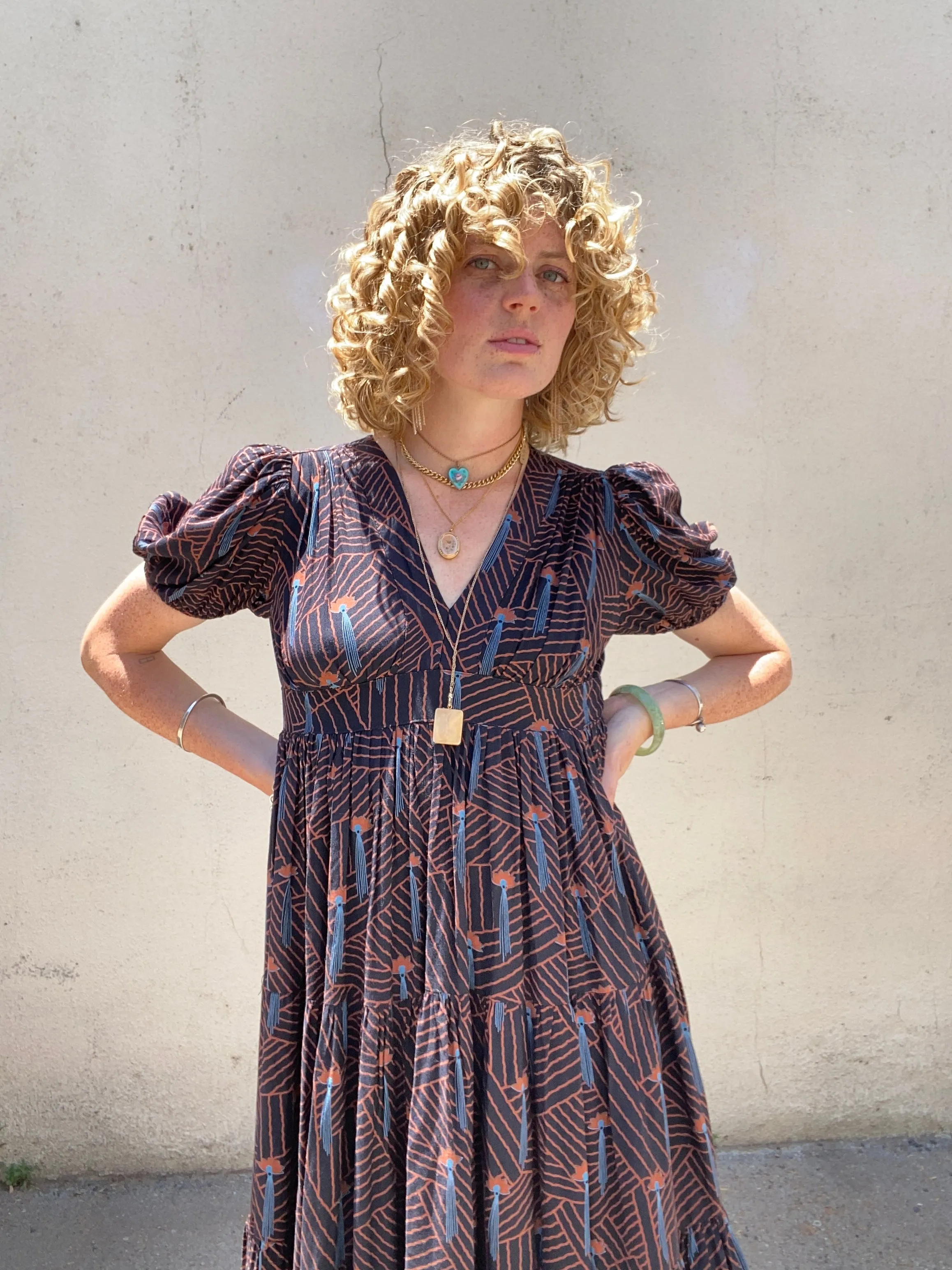 Ossie Clark Cotton Fan Pattern Party Dress
