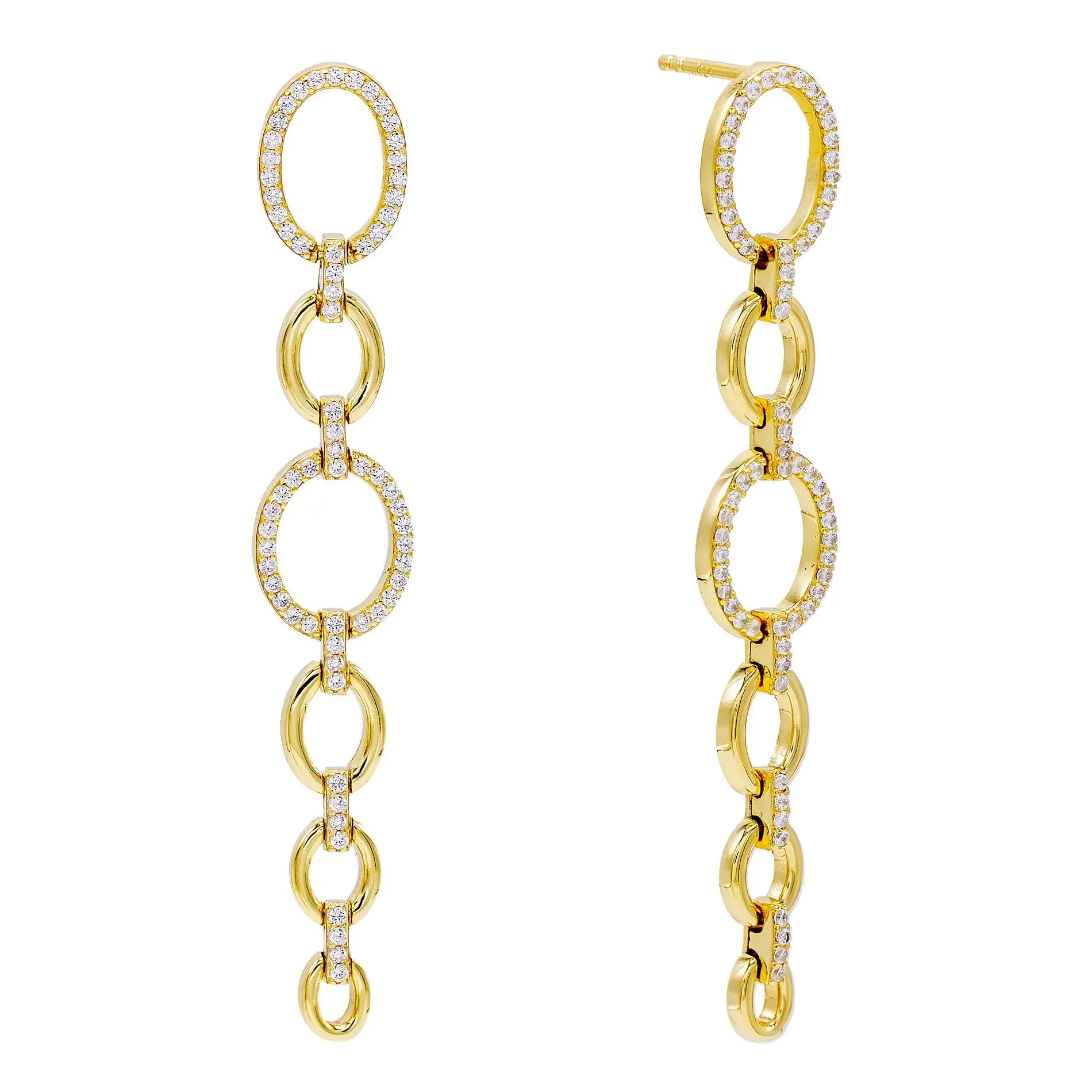 Oval Chain Drop Stud Earring