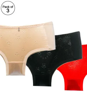 Pack of 3 - Embroidered Cotton Panty For Women-KN335