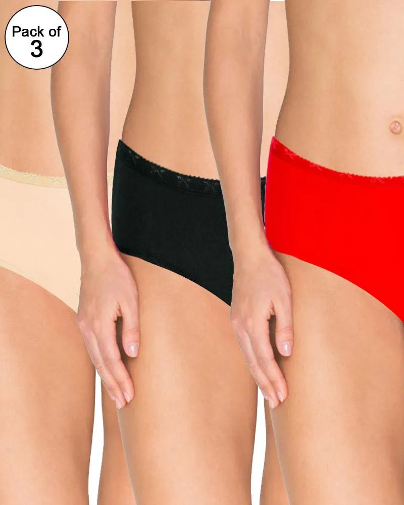 Pack of 3 - Sexy Soft Plain Cotton Panty For Ladies