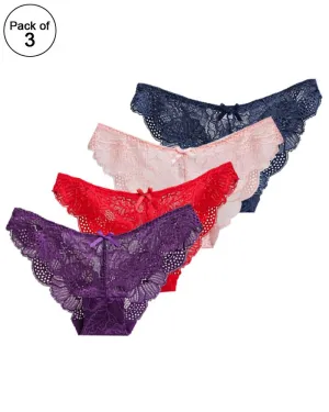 Pack of 3 - Sexy Summer Soft Cotton Net Panty For Ladies
