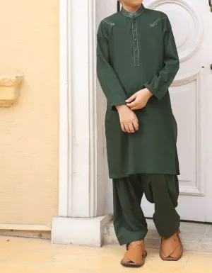 Pakistani designer boy dress in flag green color # K2314