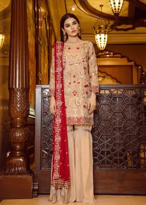 Pakistani designer embroidered outfit in skin color # P2297