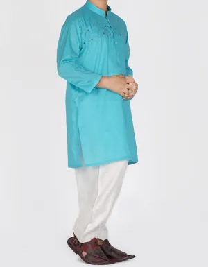 Pakistani designer kids kurta in lavish turquoise color # K2304