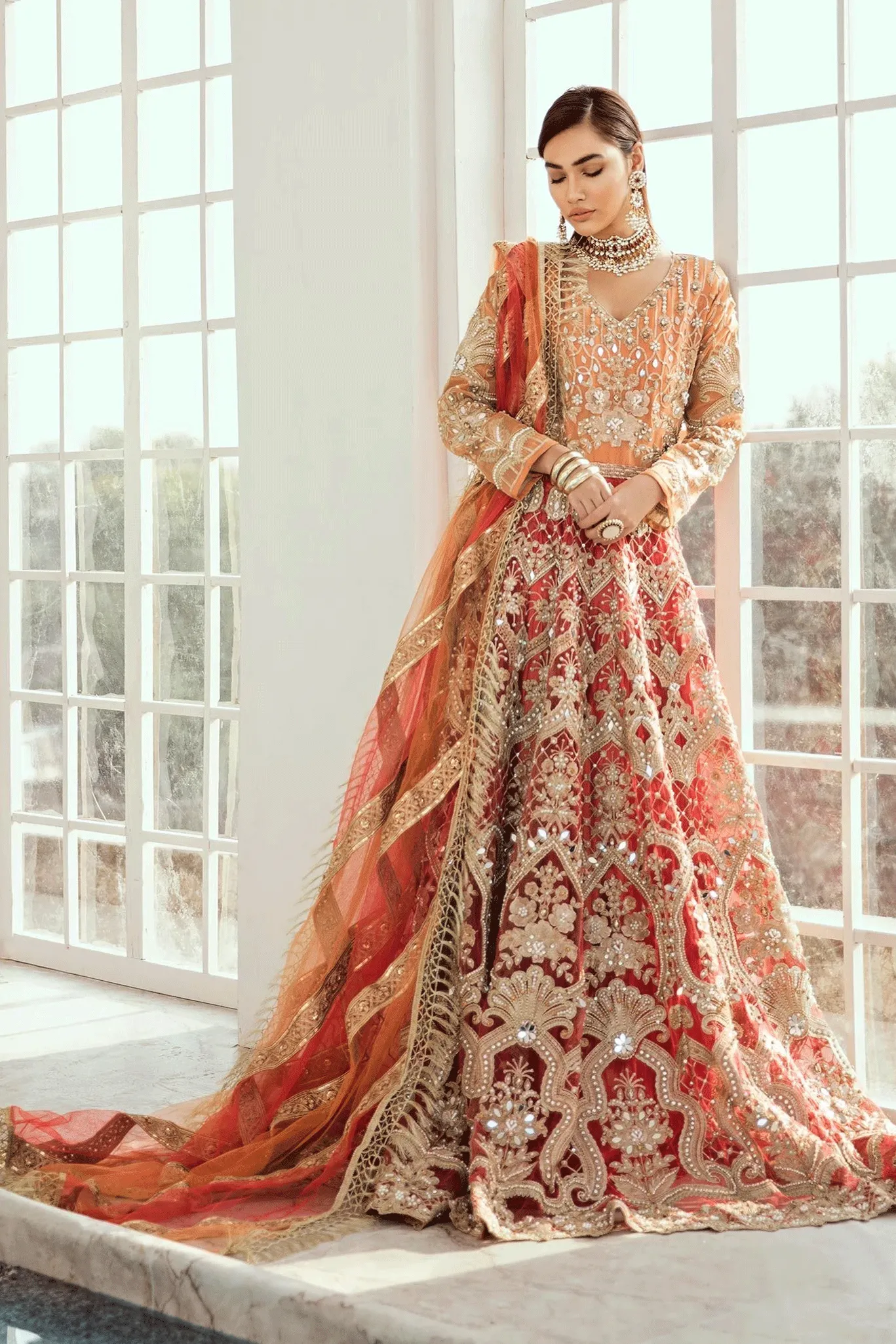 Pakistani Eid Outfit in Orange Red Color #Z1009