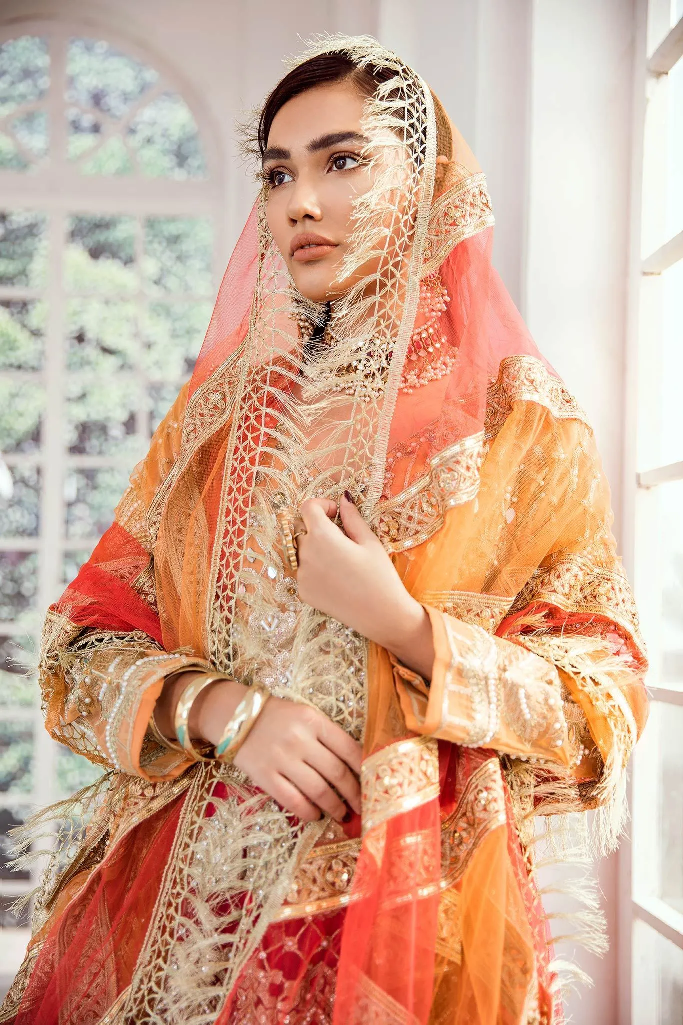 Pakistani Eid Outfit in Orange Red Color #Z1009