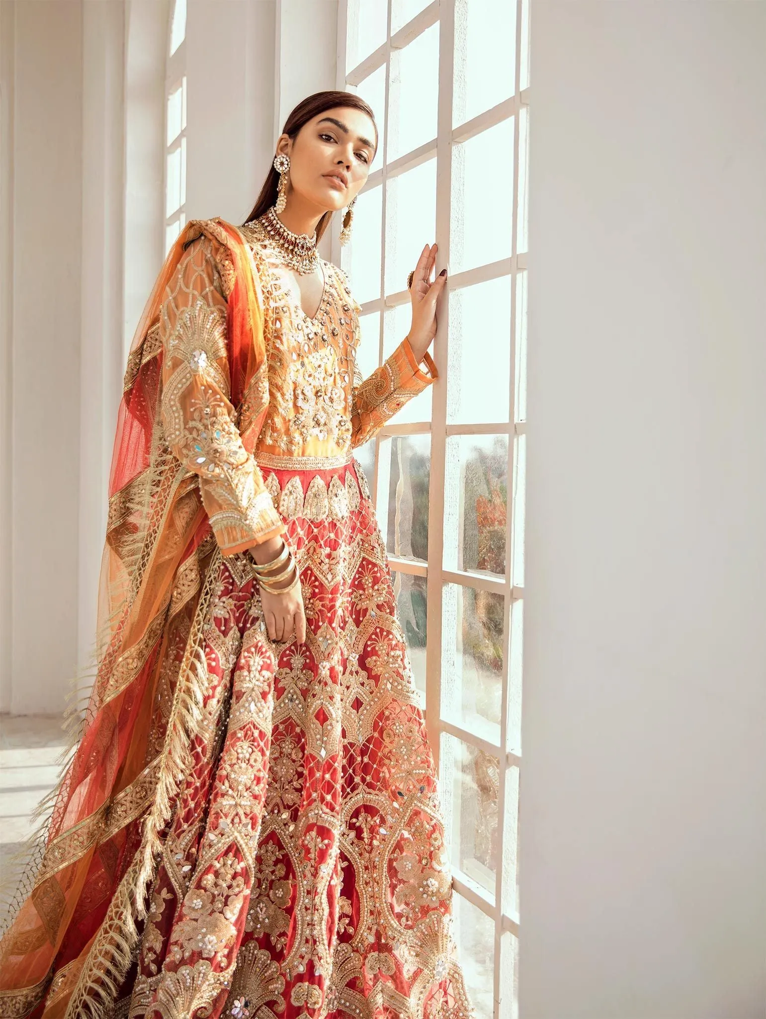 Pakistani Eid Outfit in Orange Red Color #Z1009